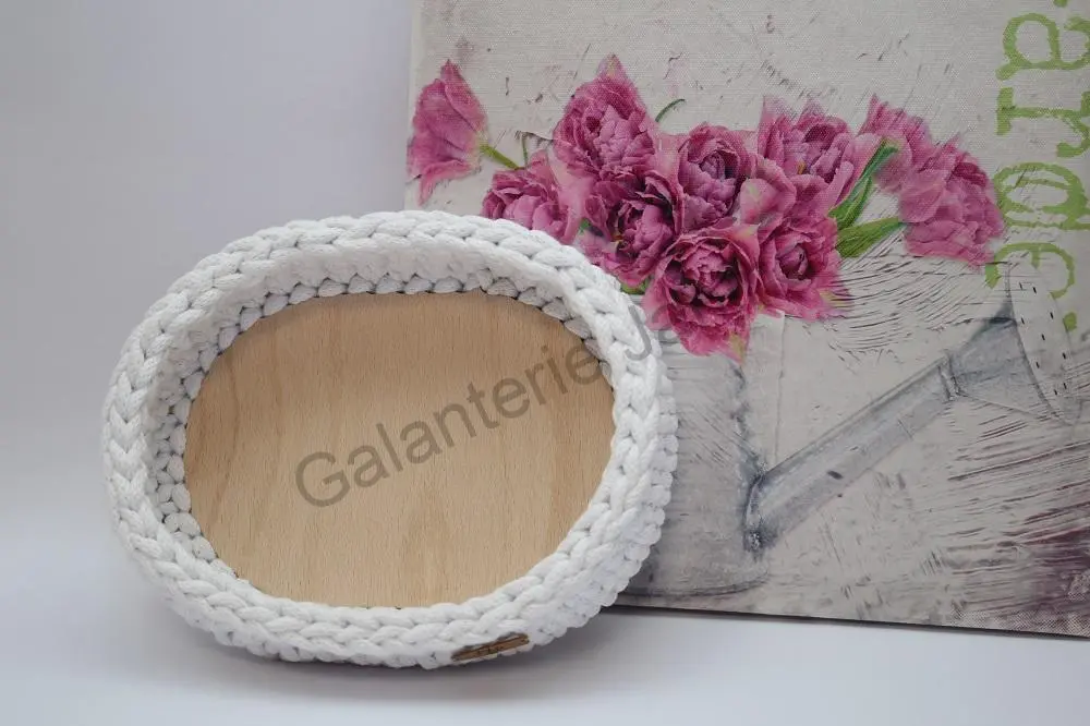 HoJa Háčkovaný košík - ovál 20x15 cm bílá