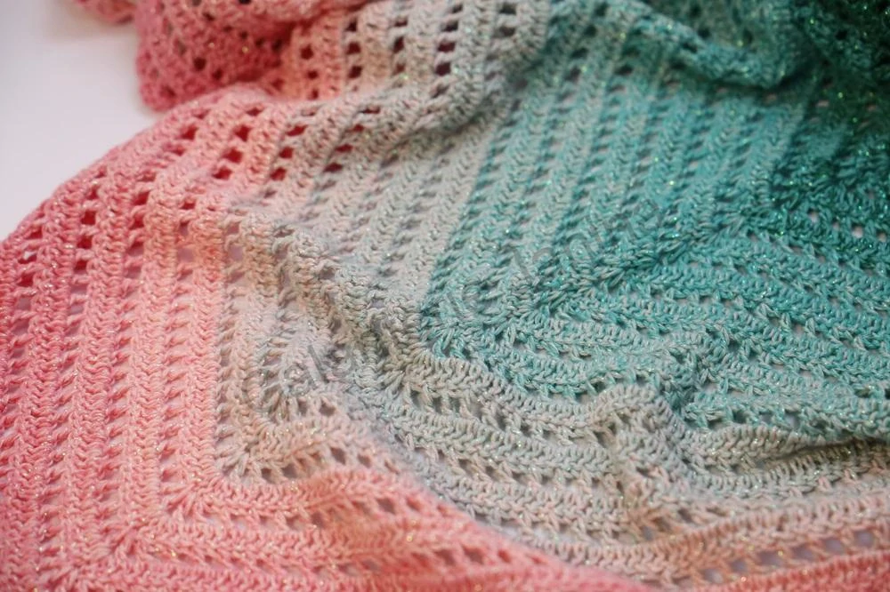 HoJa Háčkovaný šátek Moonlight - zelená, lososová