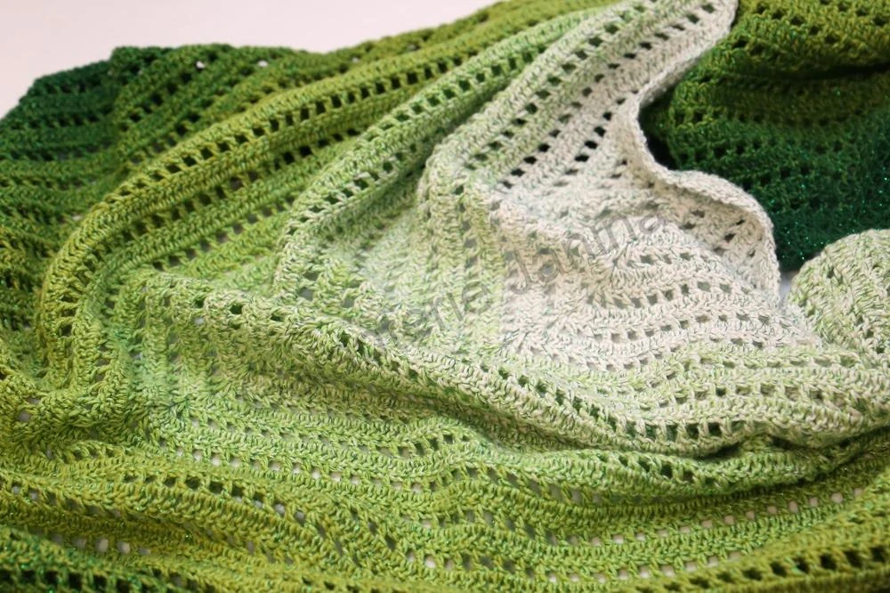 HoJa Háčkovaný šátek Moonlight - bílá, zelená