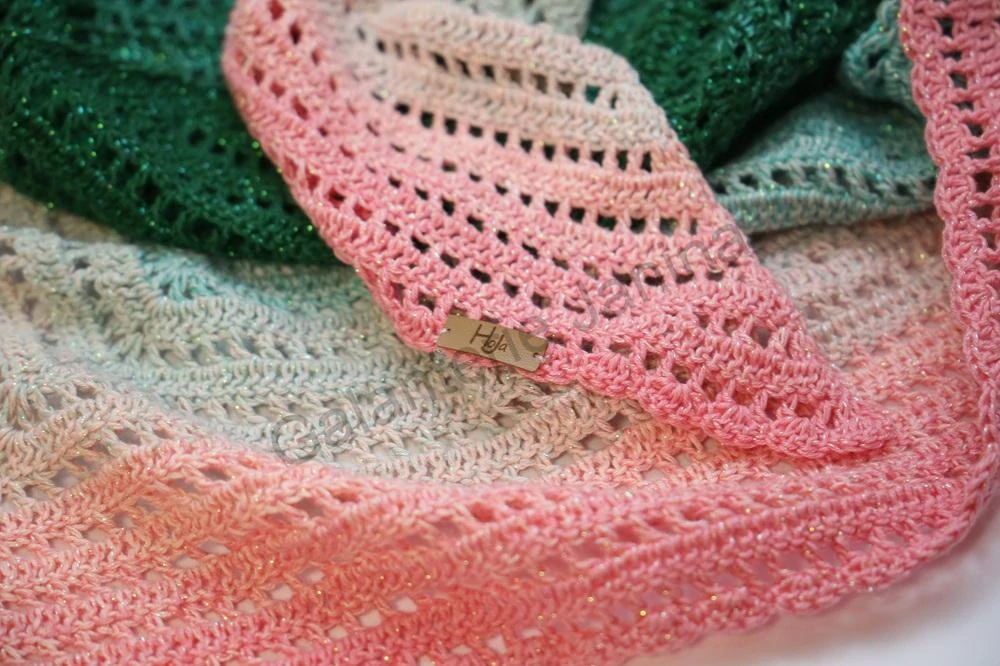 HoJa Háčkovaný šátek Moonlight - zelená, lososová