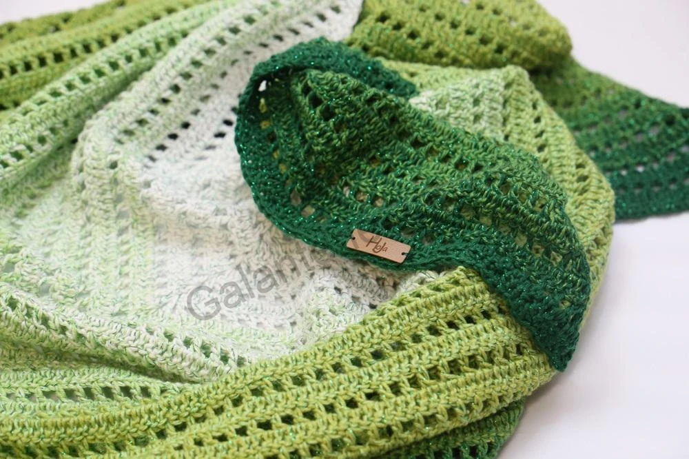 HoJa Háčkovaný šátek Moonlight - bílá, zelená