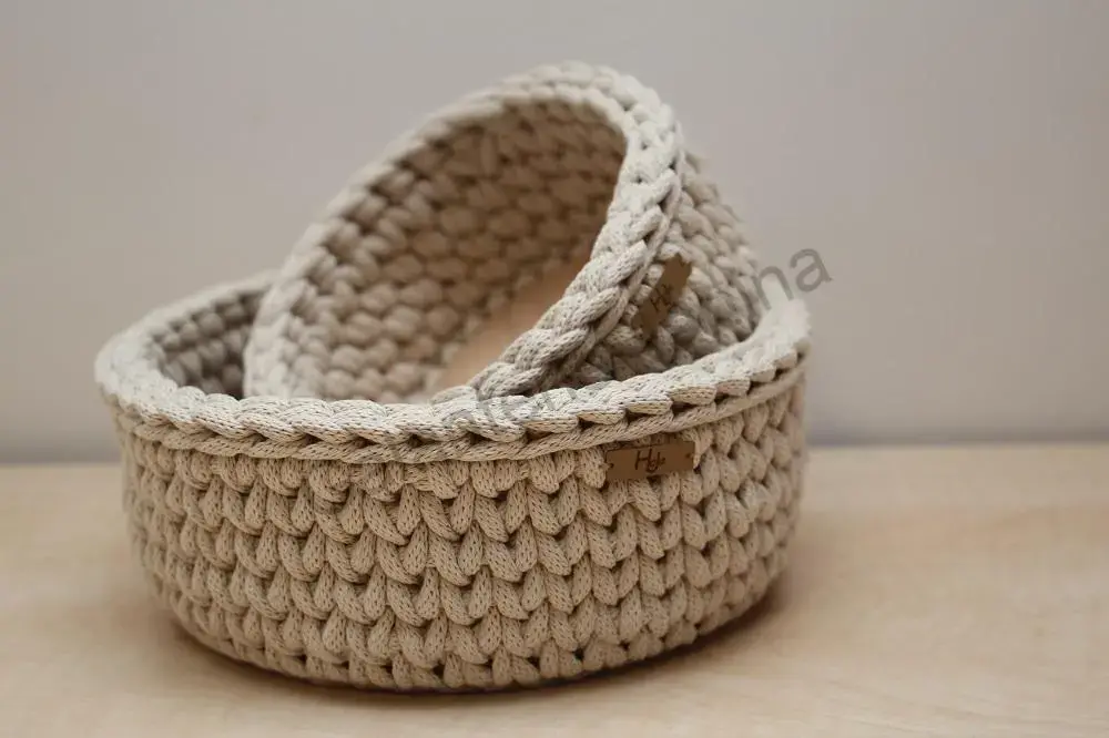 HoJa Háčkovaný košík kulatý 20 cm béžová