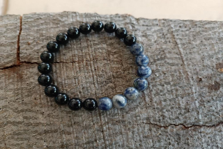 Náramek obsidián, jaspis modrý 8 mm