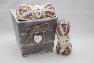 Příze Diva Batik 7391 smetanová, béžová, fialová, rezavo-hnědá