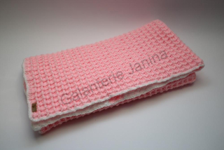 HoJa háčkovaná deka pro miminko 80x60 cm - růžová, bílá