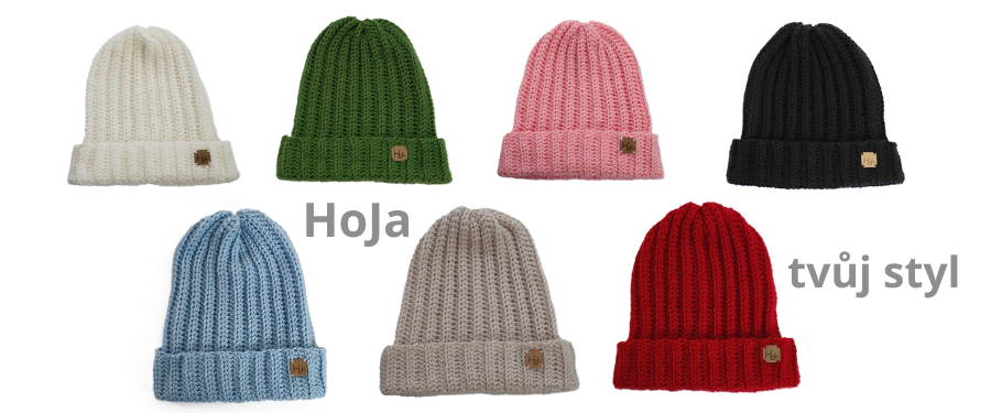 Banner upozorňující na nové háčkované čepice HoJa
